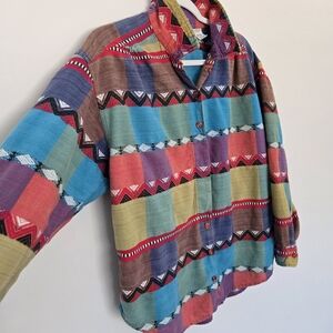 Angelique Vintage Western Aztec Embriodred Colorful 100% Cotton Shirt L